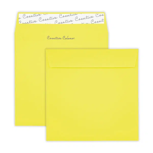 Banana Yellow Square Peel and Seal Wallet Envelopes 120gsm 160mm Square Banana Yellow Peel & Seal Wallet Envelopes