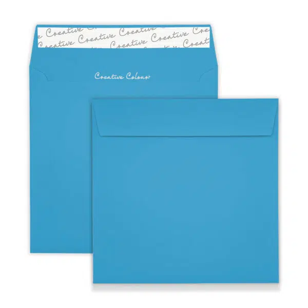 Caribbean Blue Square Peel and Seal Wallet Envelopes 120gsm 160mm Square Caribbean Blue Peel & Seal Wallet Envelopes
