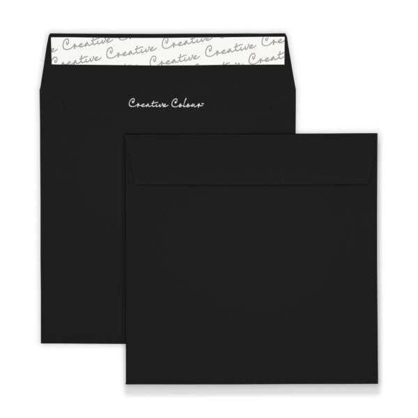 Jet Black Square Peel and Seal Wallet Envelopes 120gsm 160mm Square Jet Black Peel & Seal Wallet Envelopes