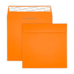 220mm Square Pumpkin Orange Peel & Seal Wallet Envelopes (120gsm) 6 160mm Square Pumpkin Orange Peel & Seal Wallet Envelopes