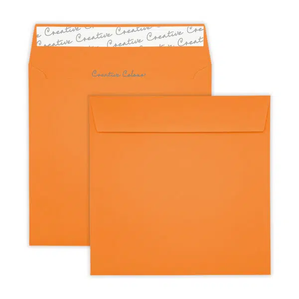 Pumpkin Orange Square Peel and Seal Wallet Envelopes 120gsm 160mm Square Pumpkin Orange Peel & Seal Wallet Envelopes