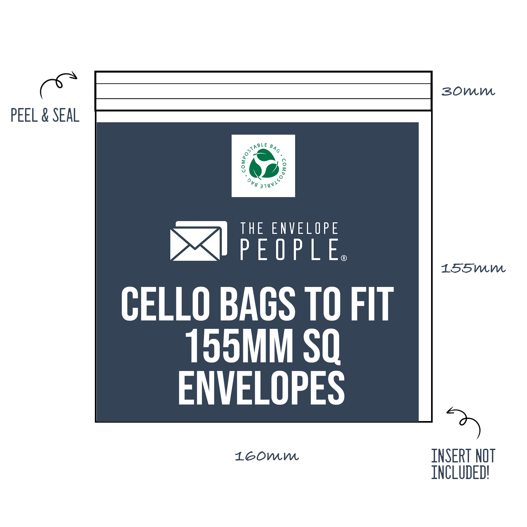 Compostable - Cello Bags to Fit 155mm SQ Envelopes (Peel & Seal) 1 cello-bags-to-fit-155×155-recycleable