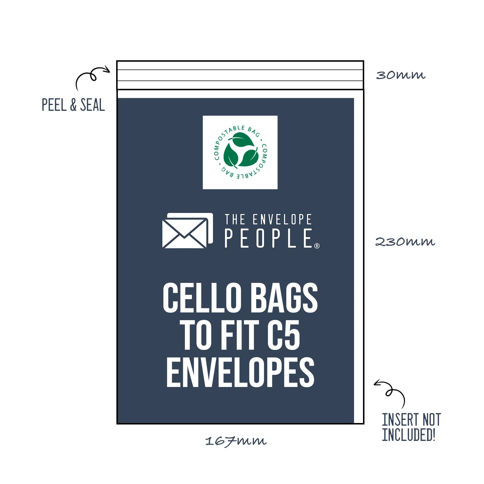 Compostable - Cello Bags to Fit C5 Envelopes (Peel & Seal)
