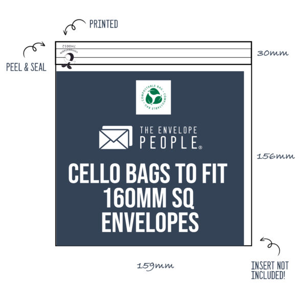 Printed - Compostable Cello Bags to Fit 160mm SQ Envelopes