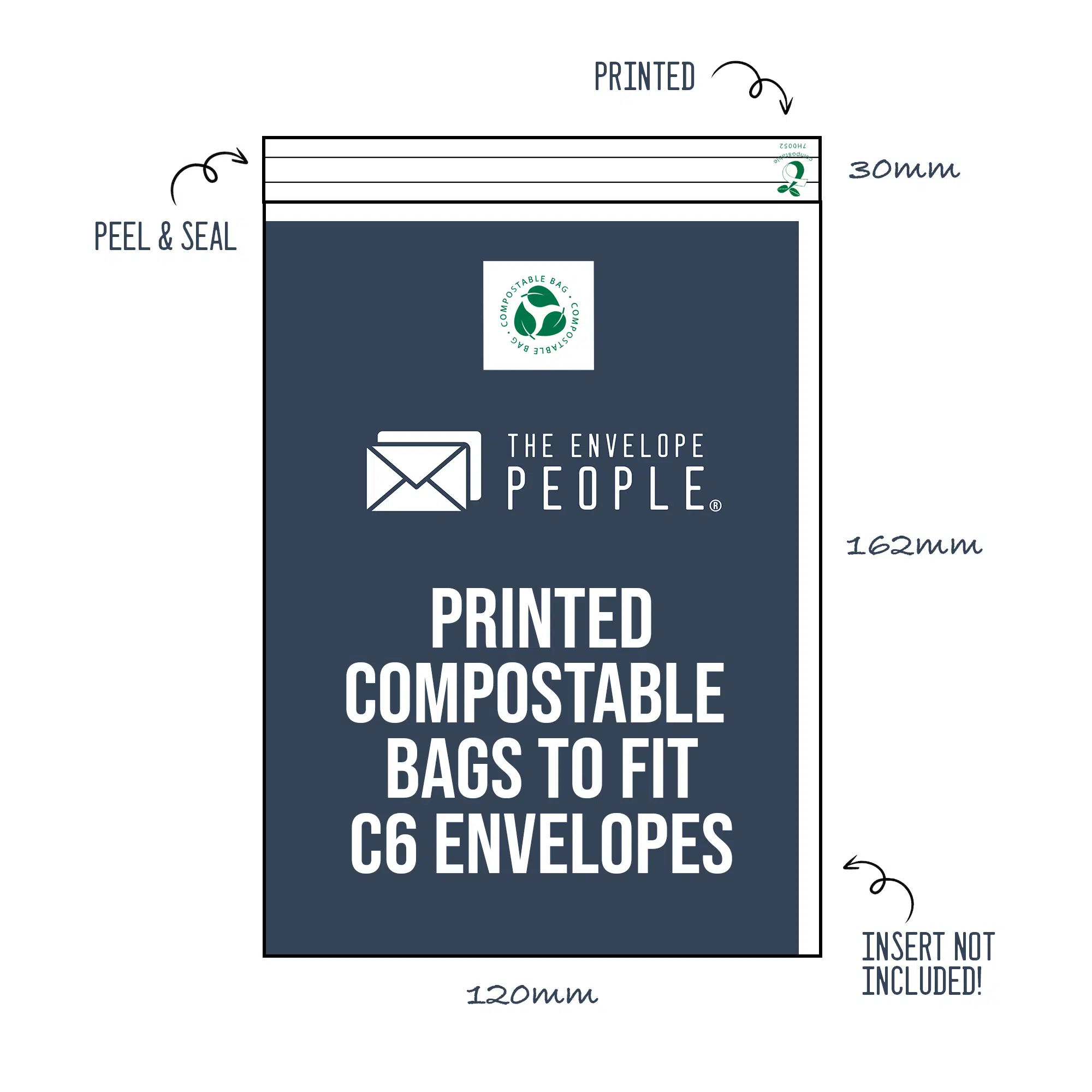 Printed - Compostable Cello Bags to Fit C6 Envelopes (Peel & Seal)
