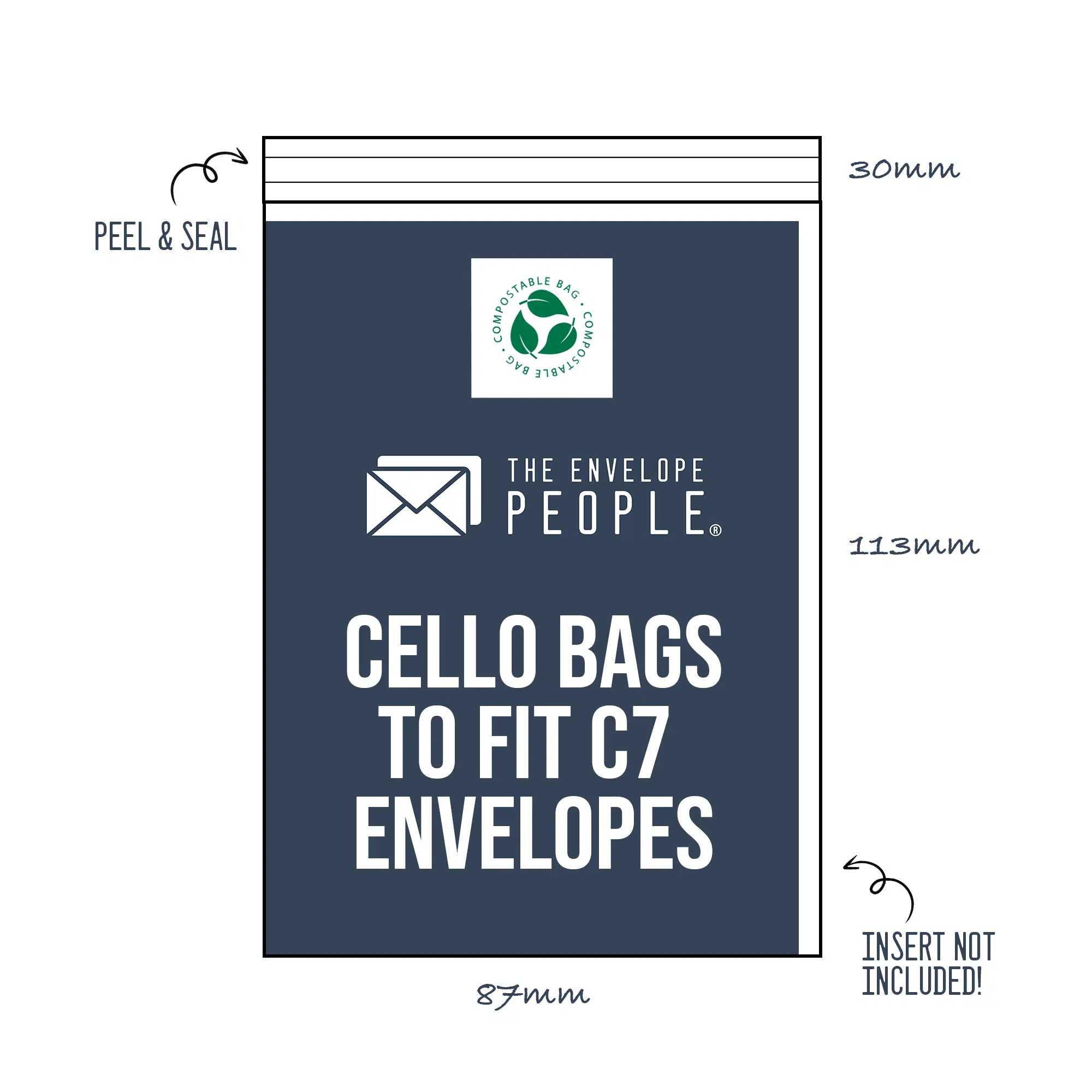 Compostable - Cello Bags to Fit C7 Envelopes (Peel & Seal)