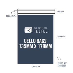 Cello Bag Size: 135mm x 178mm (Peel & Seal) 2 Cello Bag Size: 135mm x 178mm