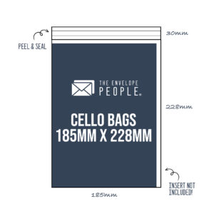Cello Bag Size: 185mm x 228mm (Peel & Seal) 4 Cello Bag Size: 185mm x 228mm
