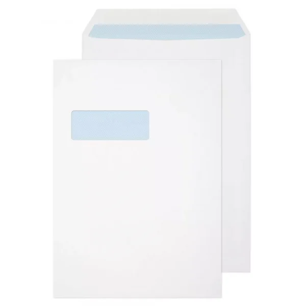 C4 White Gummed Blue Hatch Window Pocket Envelopes