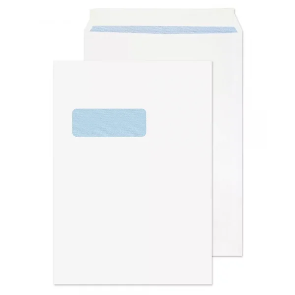 C4 White Peel & Seal Blue Hatch Window Pocket Envelopes