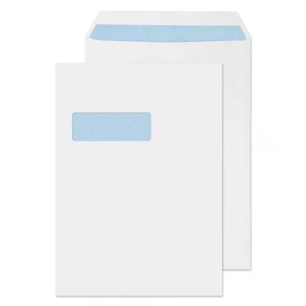 C4 White Self Seal Blue Hatch Window Pocket Envelopes