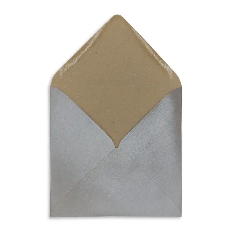 155mm Square Pewter Silver Recycled Kraft Pearlescent Envelopes (120gsm)
