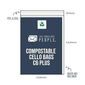 Compostable - C6 Plus Cello Bags Size: 123mm x 167mm (Peel & Seal)