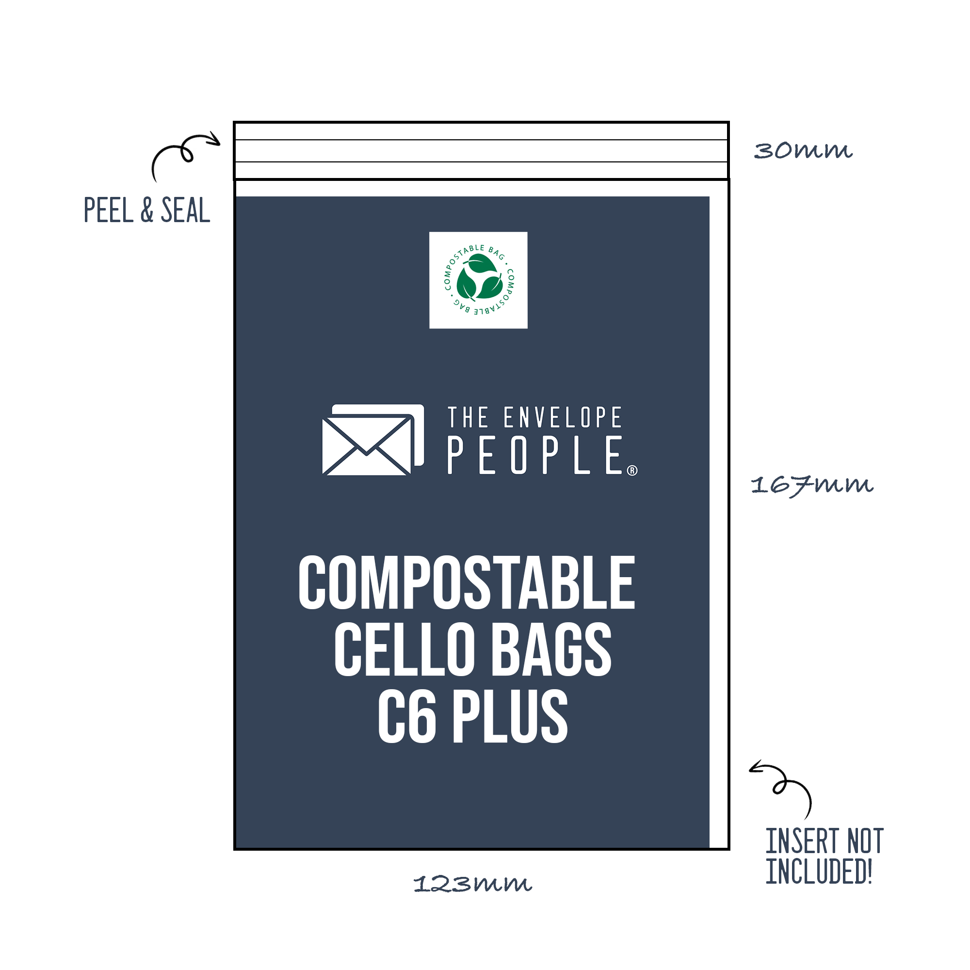 Compostable – C6 Plus Cello Bags Size: 123mm x 167mm (Peel & Seal)