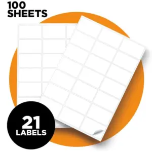 A4 Sheet White Self-Adhesive Labels - 63 x 38mm - 21 Labels - Pack of 100 10 LAB A41 21PE