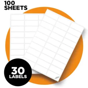 A4 Sheet White Self-Adhesive Labels - 63 x 28mm - 30 Labels - Pack of 100 9 LAB A41 30PE