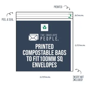 Printed - Compostable Cello Bags to Fit 100mm SQ Envelopes (Peel & Seal) 16 Printed - Compostable Cello Bags to Fit 100mm SQ Envelopes (Peel & Seal)