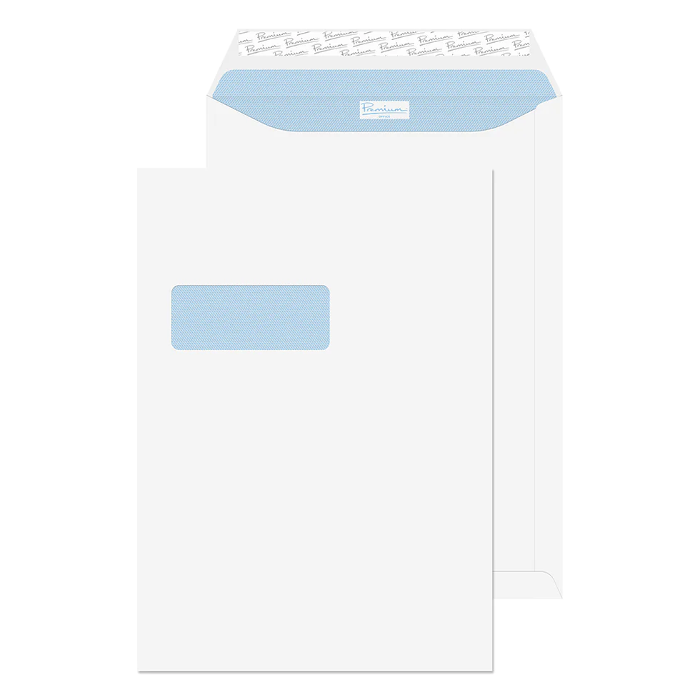 B4 Ultra White Premium Office Peel & Seal Blue Hatch Window Pocket Envelopes (120gsm) 1 38116_1_2