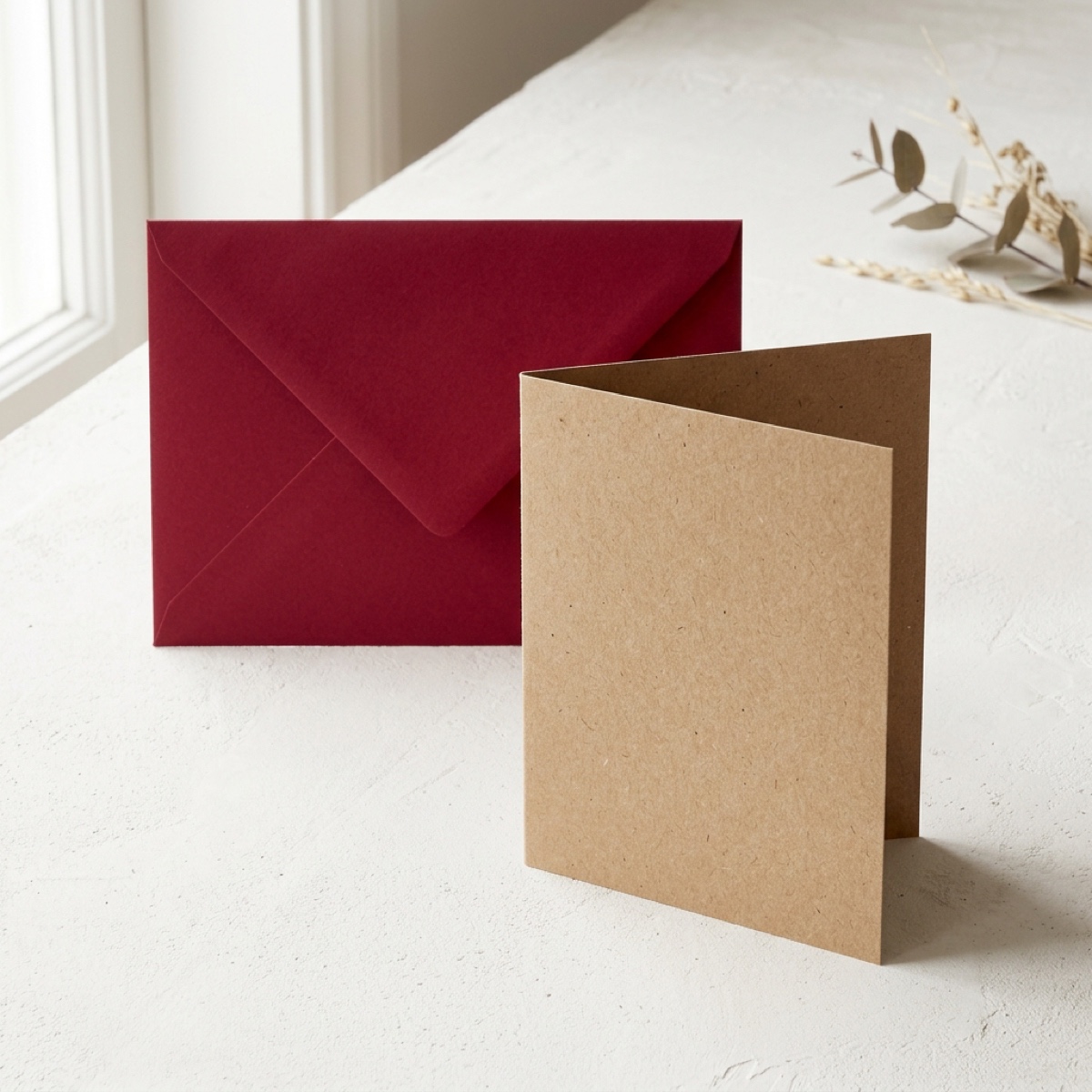 A6 Kraft Card Blanks & C6 Crimson Red Envelopes - Pack of 50
