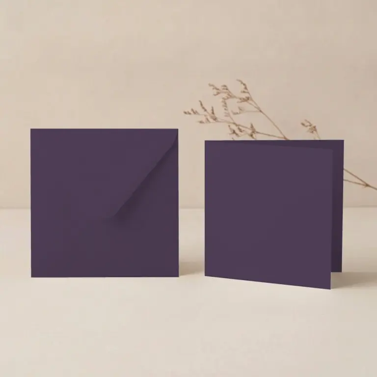 150mm Square Aubergine Lessebo Card - 300gsm Card Blanks & 155mm Square Aubergine Envelopes Pack