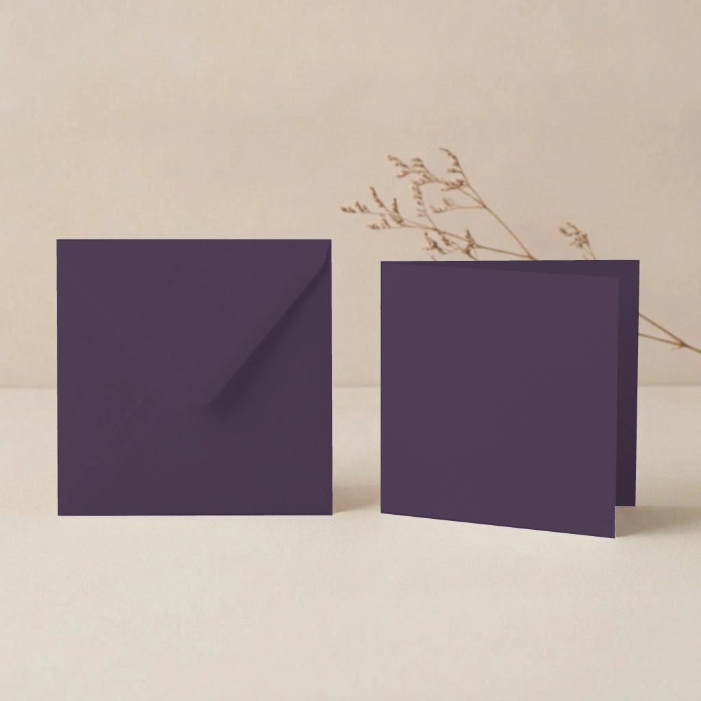 150mm Square Aubergine Lessebo Card - 300gsm Card Blanks & 155mm Square Aubergine Envelopes Pack