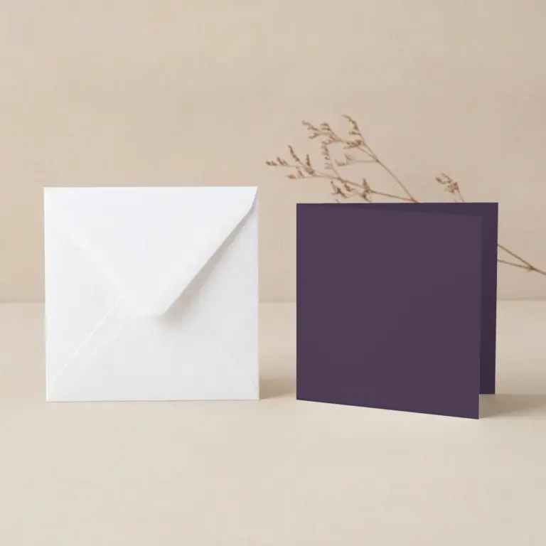 150mm Square Aubergine Lessebo Card - 300gsm Card Blanks & 155mm Square White Envelopes Pack