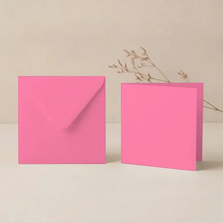 125mm Square Bubblegum Lessebo Card - 300gsm Card Blanks & 130mm Square Soft Bubblegum Envelopes Pack