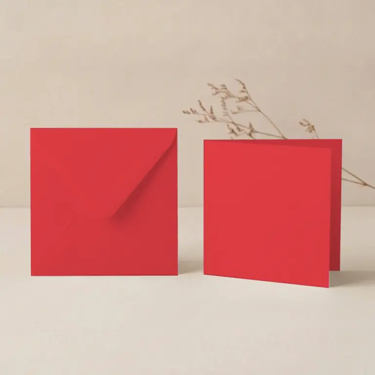 150mm Square Cherry Lessebo Card - 300gsm Card Blanks & 155mm Square Cherry Envelopes Pack