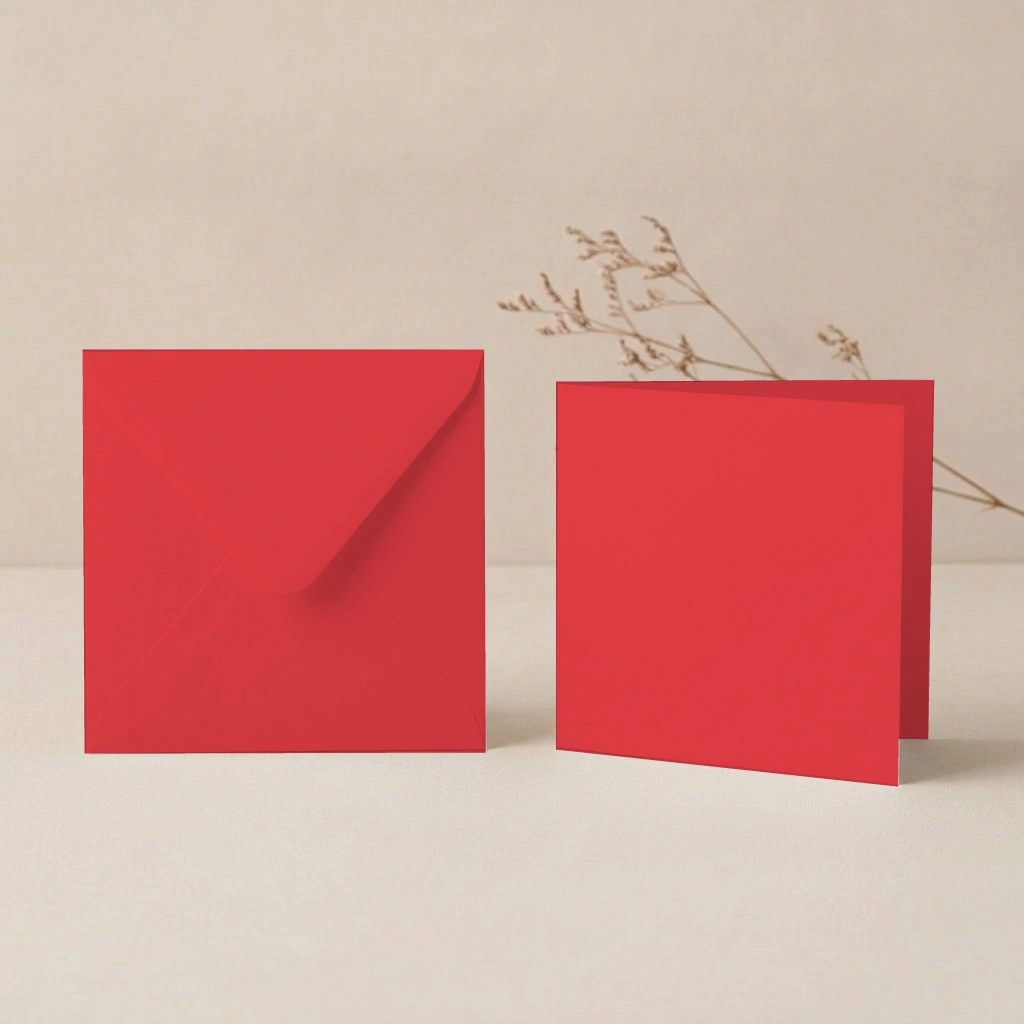 150mm Square Cherry Lessebo Card - 300gsm Card Blanks & 155mm Square Cherry Envelopes Pack