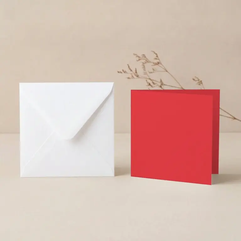 125mm Square Vanguard Cherry Card Blanks & 130mm SQ White Envelopes Pack