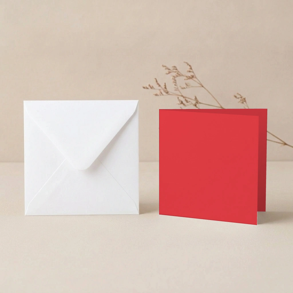 150mm Square Vanguard Cherry Card Blanks & 155mm Square White Envelopes Pack
