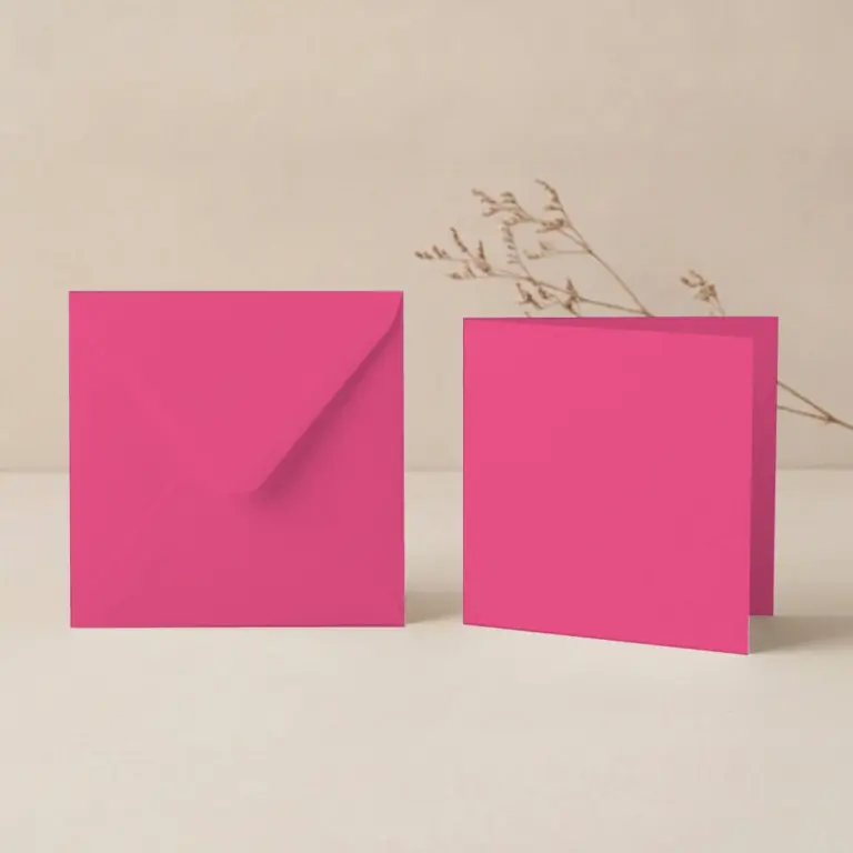 125mm Square Fuchsia Lessebo Card - 300gsm Card Blanks & 130mm Square Fuchsia Envelopes Pack