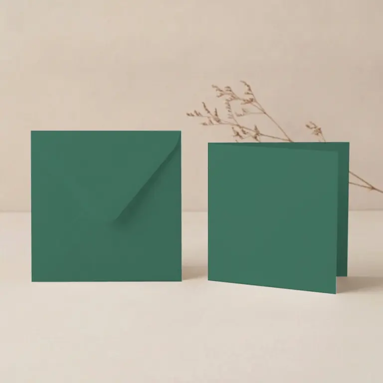 150mm Square Hunter's Green Lessebo Card - 300gsm Card Blanks & 155mm Square Hunters Green Envelopes Pack