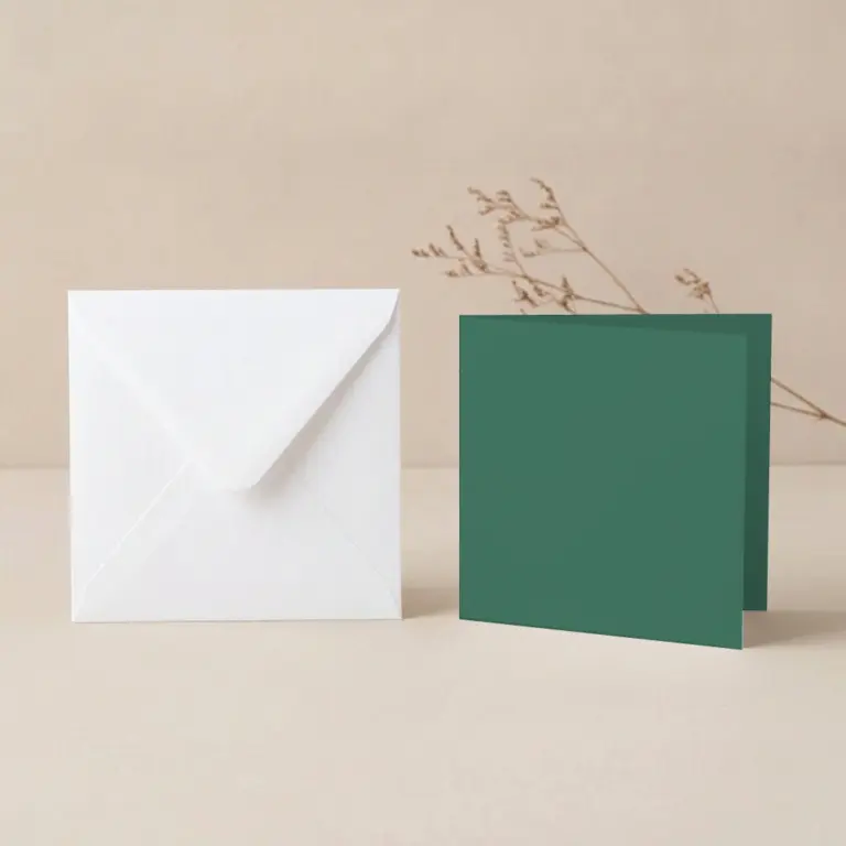 150mm Square Hunter's Green Lessebo Card - 300gsm Card Blanks & 155mm Square White Envelopes Pack