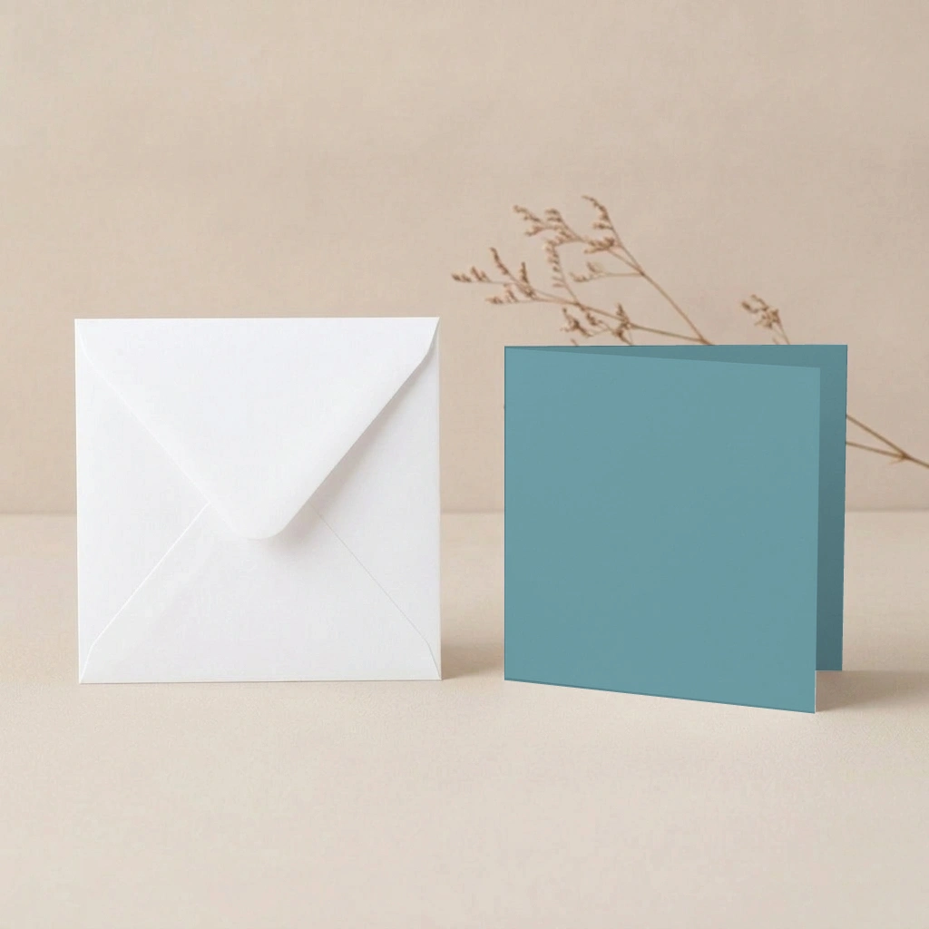 150mm Square Lagoon Lessebo Card - 300gsm Card Blanks & 155mm Square White Envelopes Pack