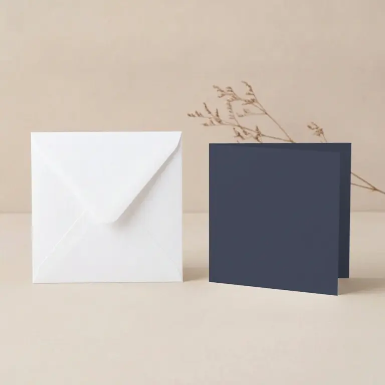 125mm Square Navy Blue Lessebo Card - 300gsm Card Blanks & 130mm SQ White Envelopes Pack