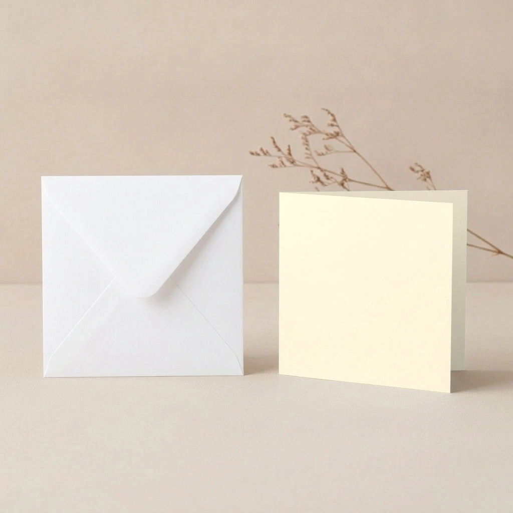 150mm Square Olin Colours Card - Ivory Card Blanks & 155mm Square White Envelopes Pack