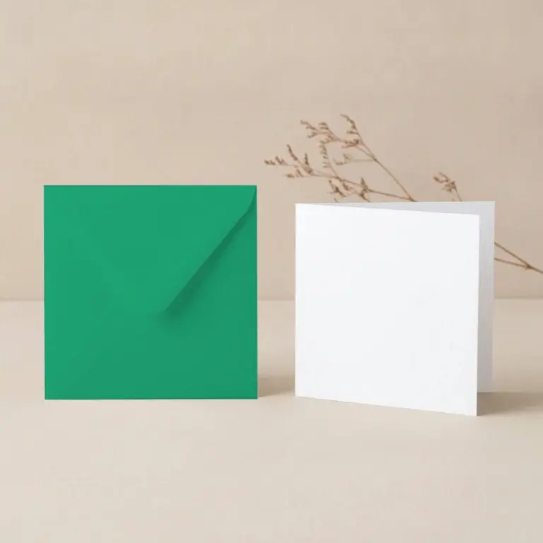 125mm Square Paperline PrePrint White Card Blanks & 130mm Square Christmas Green Envelopes Pack