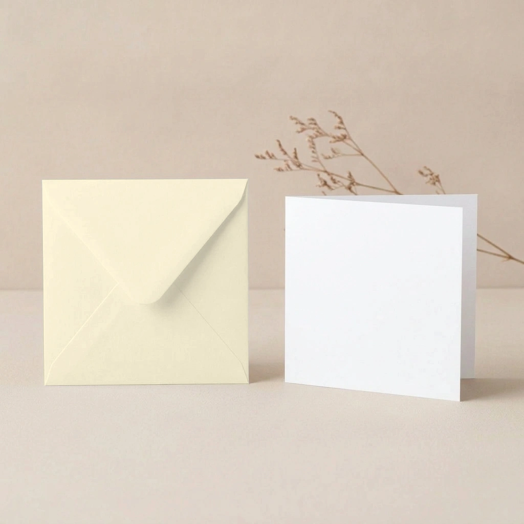 150mm Square Paperline PrePrint White Card Blanks & 155mm Square Ivory Envelopes Pack