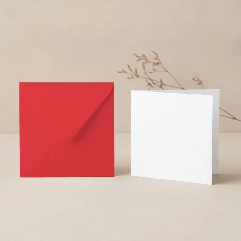 125mm Square Paperline PrePrint White Card Blanks & 130mm Square Poppy Red Envelopes Pack