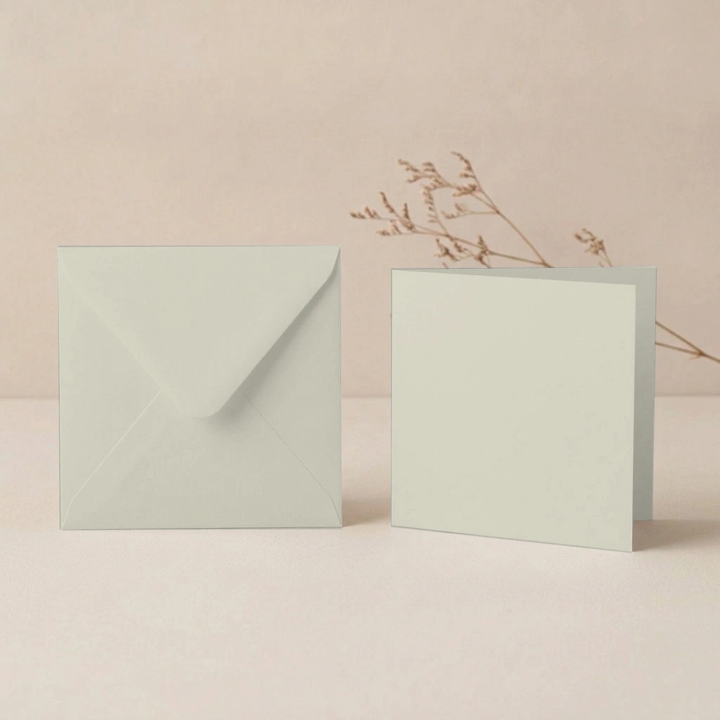 150mm Square Pashmina Lessebo Card - 300gsm Card Blanks & 155mm Square Pashmina Grey Envelopes Pack