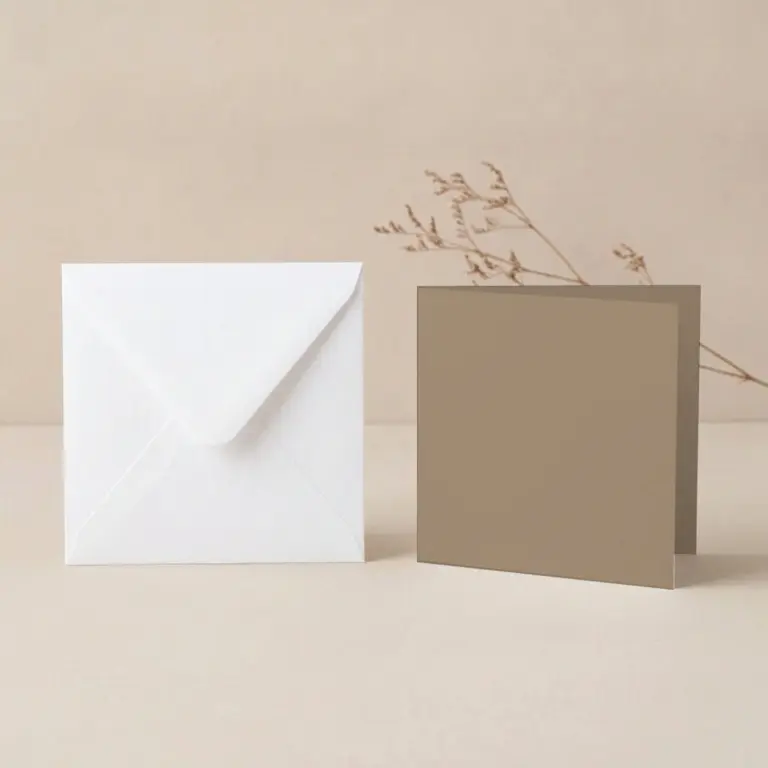 125mm Square Shiitake Lessebo Card - 300gsm Card Blanks & 130mm SQ White Envelopes Pack