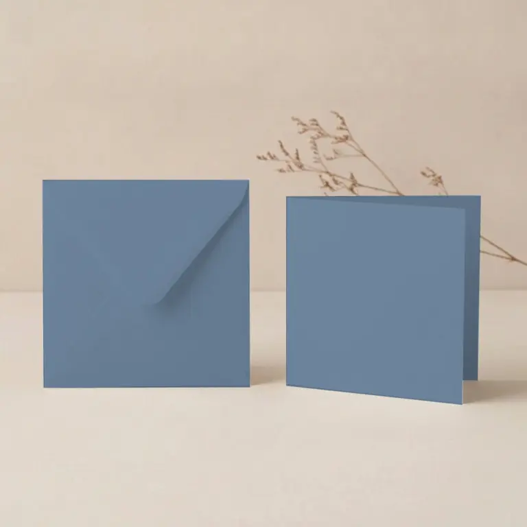150mm Square Steel Blue Lessebo Card - 300gsm Card Blanks & 155mm Square Steel Blue Envelopes Pack