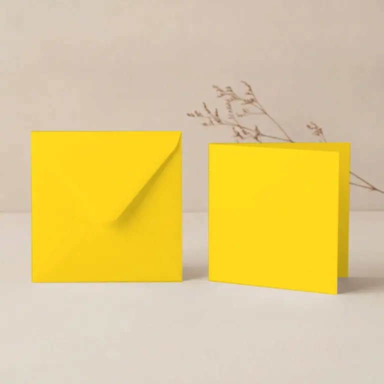 150mm Square Sunflower Lessebo Card - 300gsm Card Blanks & 155mm Square Sunflower Yellow Envelopes Pack