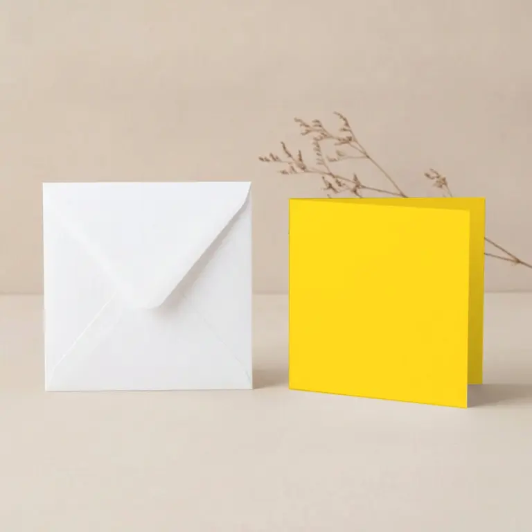 150mm Square Sunflower Lessebo Card - 300gsm Card Blanks & 155mm Square White Envelopes Pack
