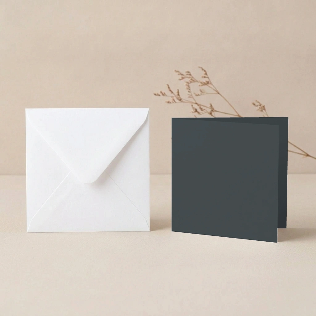 150mm Square Thunder Lessebo Card - 300gsm Card Blanks & 155mm Square White Envelopes Pack