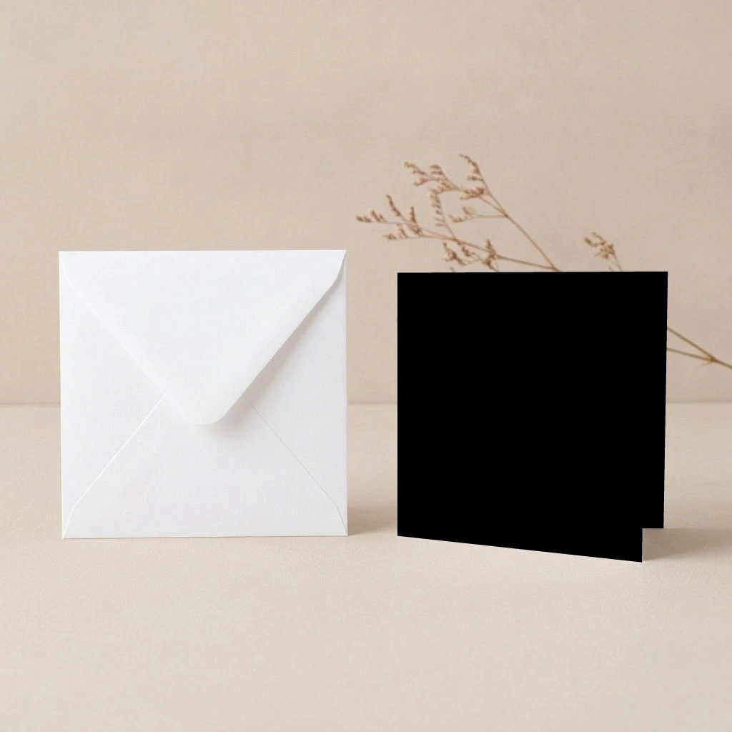 150mm Square Vanguard Black Card Blanks & 155mm Square White Envelopes Pack