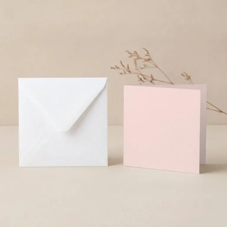 125mm Square Vanguard Blush Card Blanks & 130mm SQ White Envelopes Pack