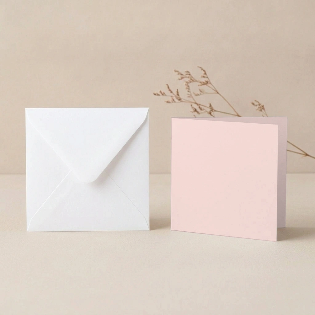 150mm Square Vanguard Blush Card Blanks & 155mm Square White Envelopes Pack