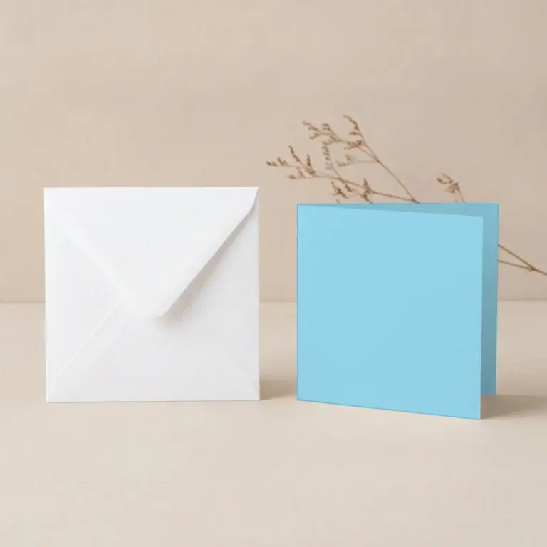 125mm Square Vanguard Celestial Blue Card Blanks & 130mm SQ White Envelopes Pack